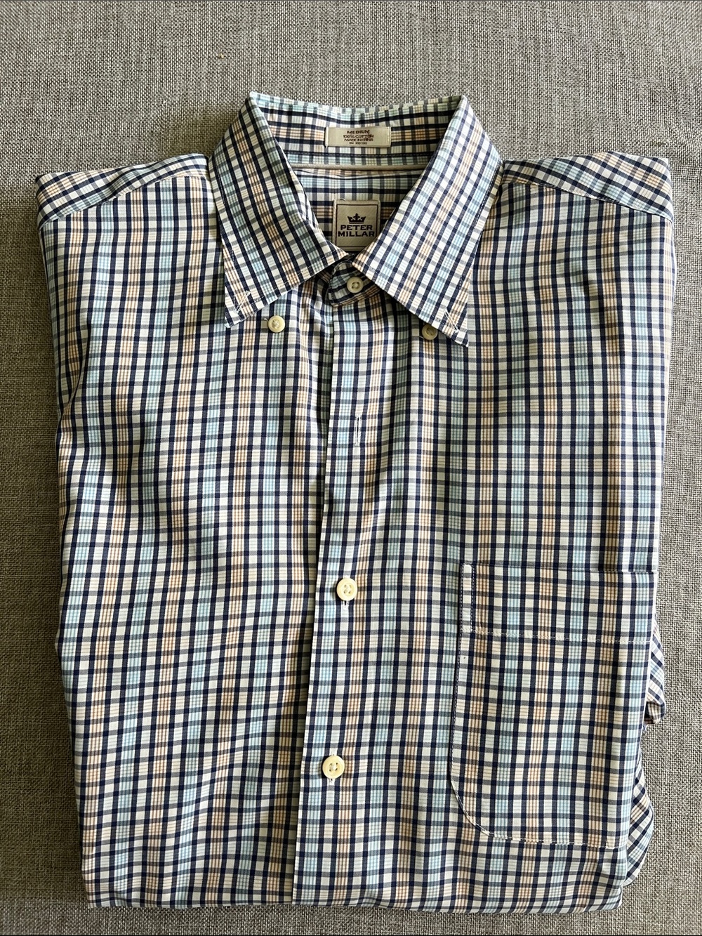 Peter Millar Button-Down Plaid Shirt in Blue and White